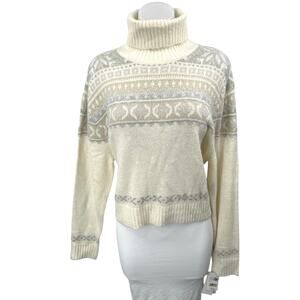 NEW French Connection Cream Gray Fair Isle Long Sleeve Turtleneck Sweater Top M